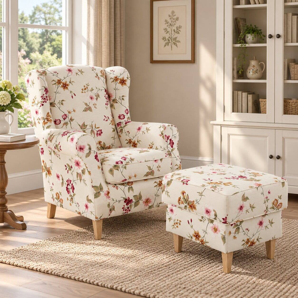Ohrenbackensessel mit Blumen - Landhausstil - Salines