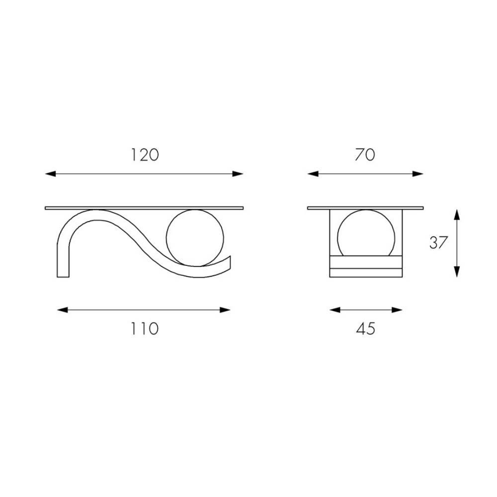 Übersicht der Maße und Abmessungen des Design Couchtisches aus Glas und Stein – French