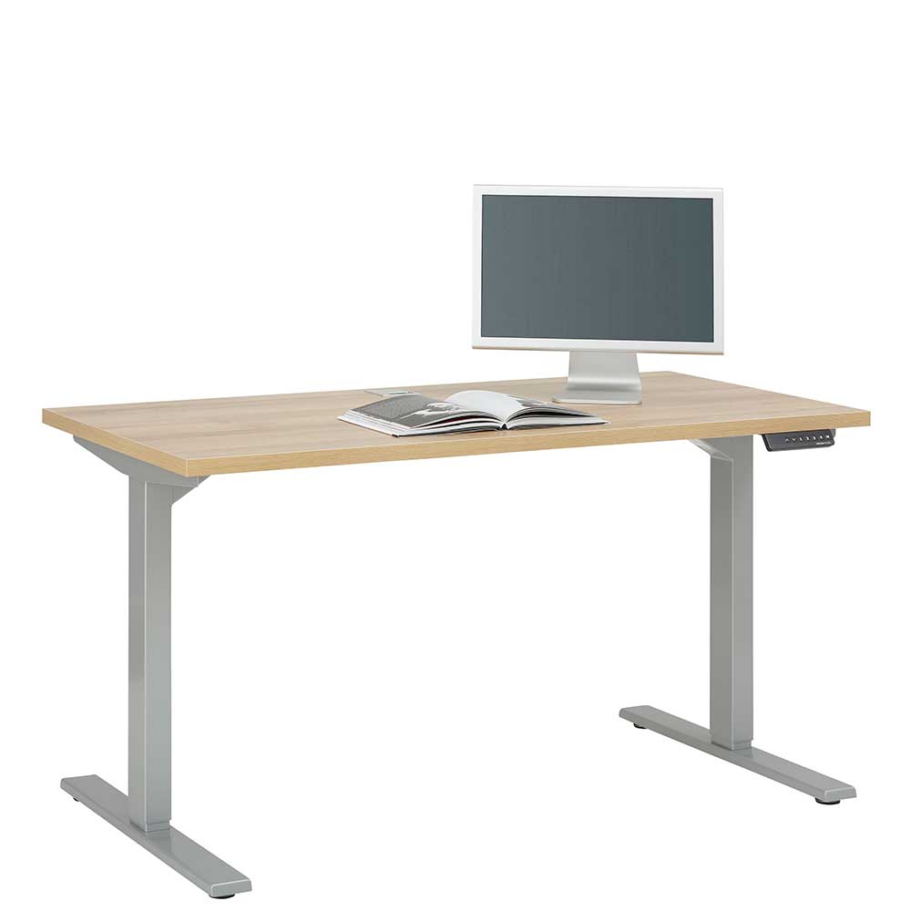 Moderner Schreibtisch mit T Gestell in Grau - Dievus