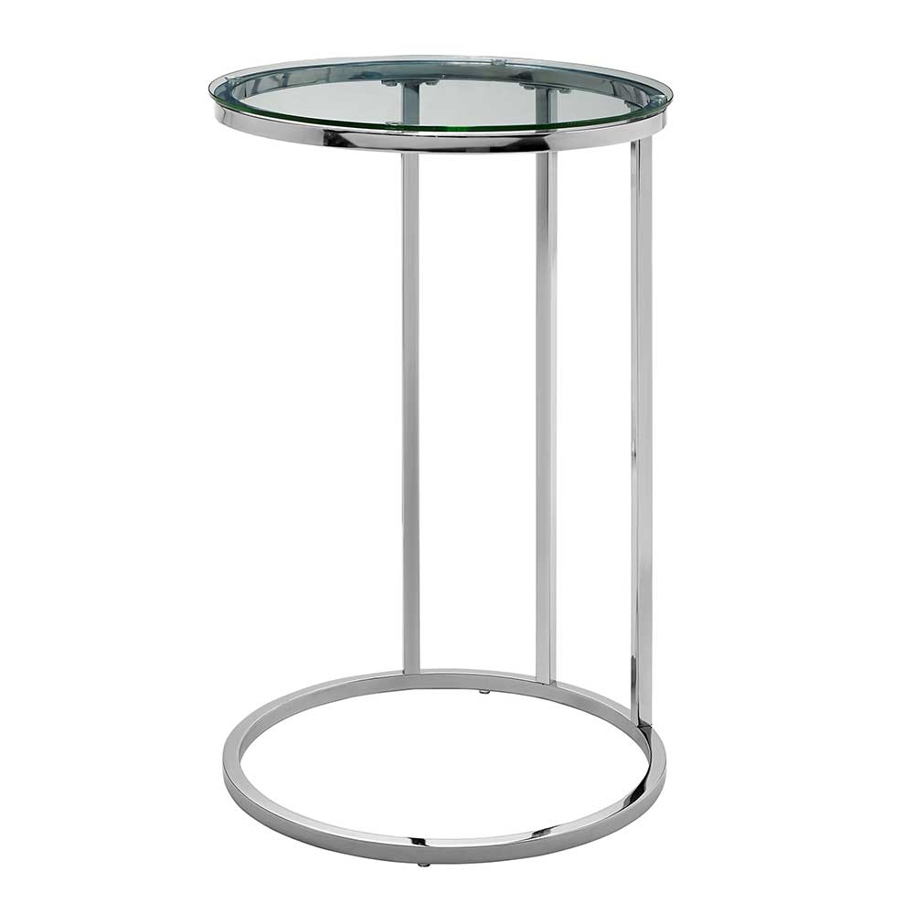 Klar Glas Beistell Tisch Platte RUND Dielen Ablage Fläche Höhenverstellbar Chrom 