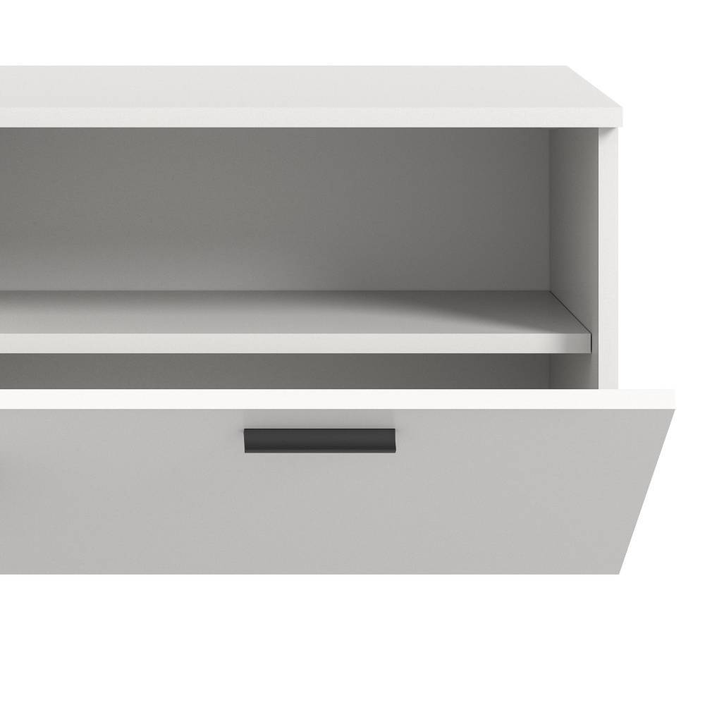 Weiße Flurschrank Schublade mit schwarzem Griff und offenem Fach für modernen Stauraum – Ustabo