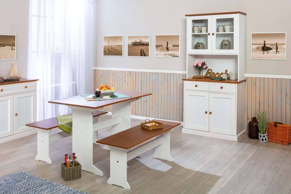 110x45x37 Esszimmerbank in Weiß & Braun - Vatina