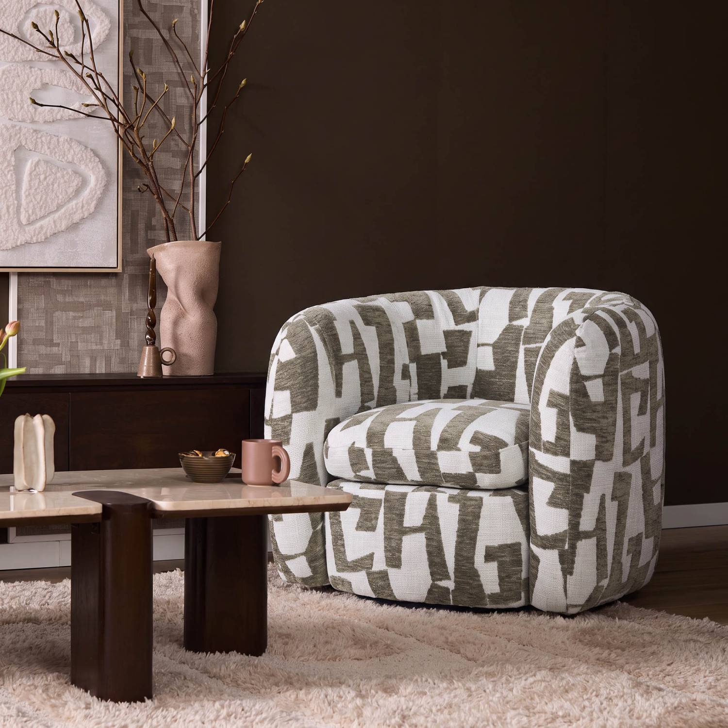 Eleganter Stoff Cocktailsessel mit abstraktem Muster für das Wohnzimmer – Hadow