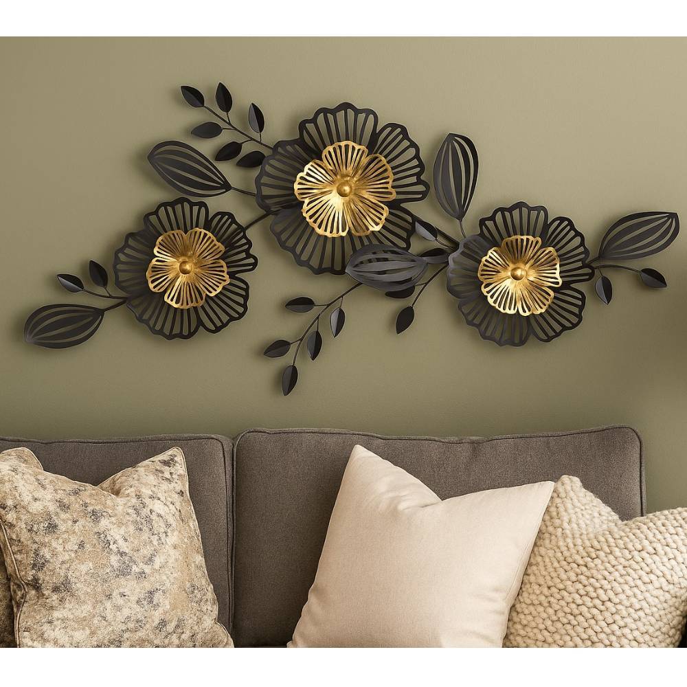Metall-Blüten-Wanddekoration in Schwarz - Satyno