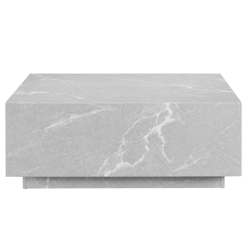 Quadratischer Block-Couchtisch in grauer Marmoroptik für das Wohnzimmer – Galveston