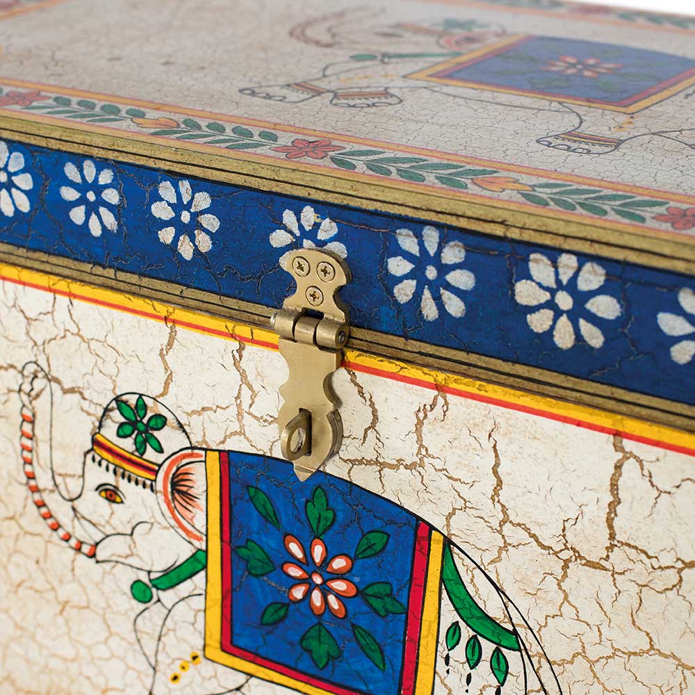 Bunte Orient Truhe mit Elefanten und blumigen Motiven - Sambo