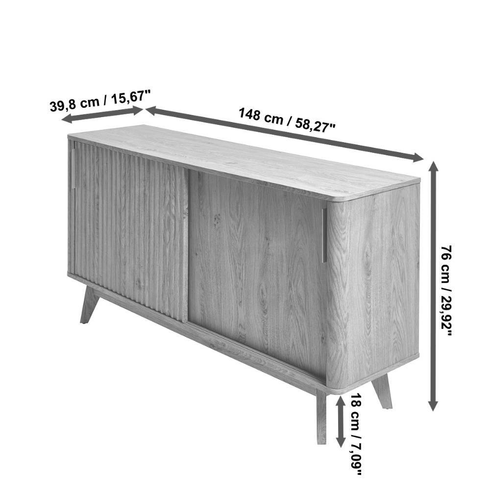 Schiebetüren-Kommode in Holzoptik Eiche - Standing