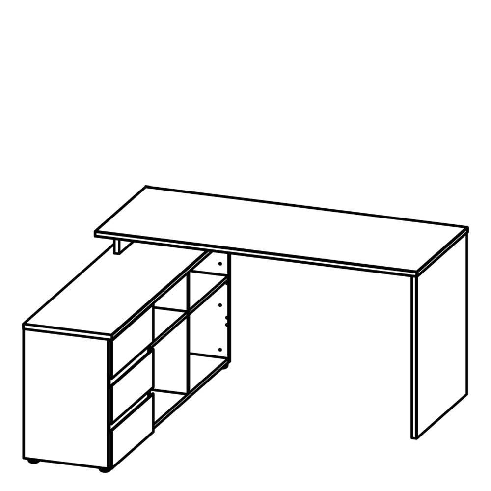 Schreibtisch mit Regal - 4 Fächer & 3 Schubladen in Wildeiche NB & Anthrazit  - Contrage