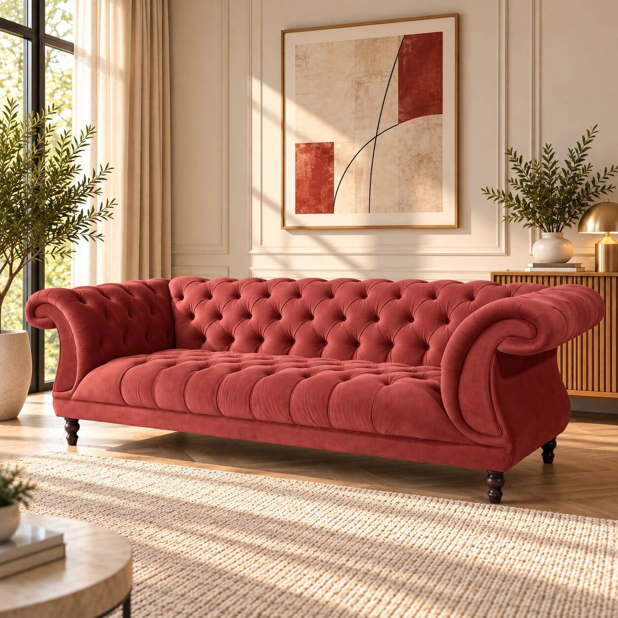 Barock Wohnzimmersofa in Ziegelrot - Henissa