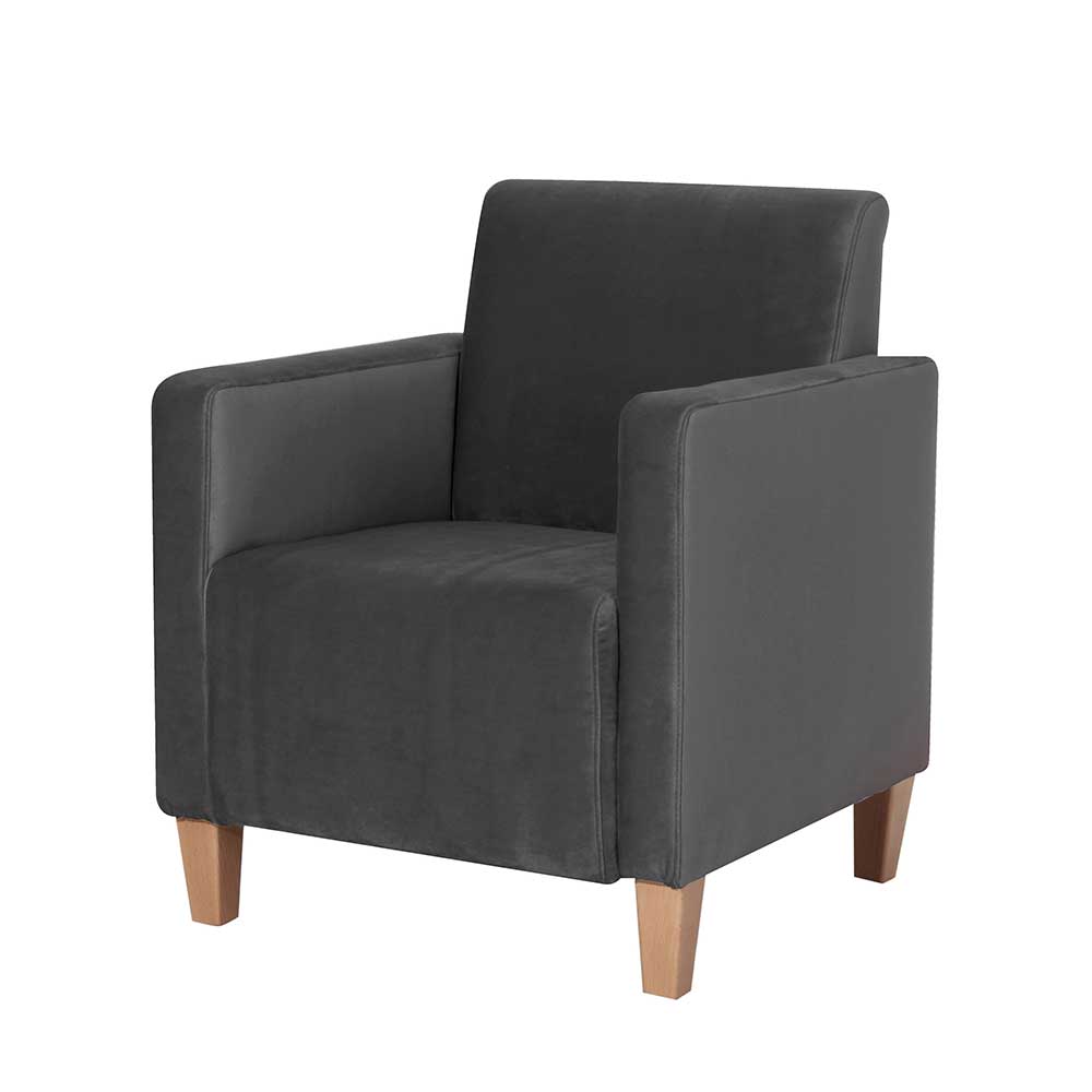 Samtvelours Sessel in Anthrazit - Brazoly