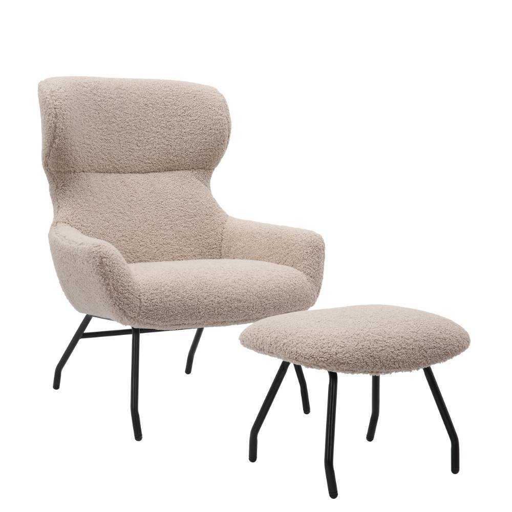 Plüschsessel mit Hocker in Taupe - Pescara (zweiteilig)