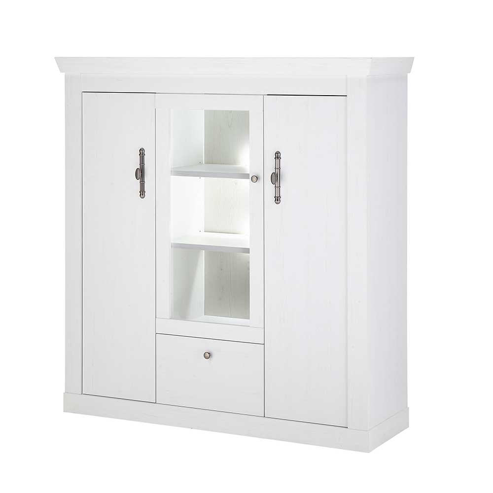 Highboard Vitrine in weißer Holzoptik Pinie - Liancos