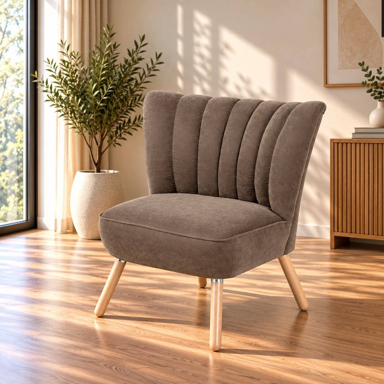 Wohnzimmer Sessel in Beigegrau Velours - Vomano