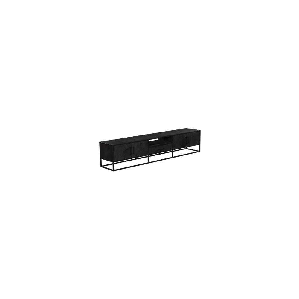Modernes schwarzes TV Sideboard mit Fischgrätmuster und robustem Metallgestell – Lida