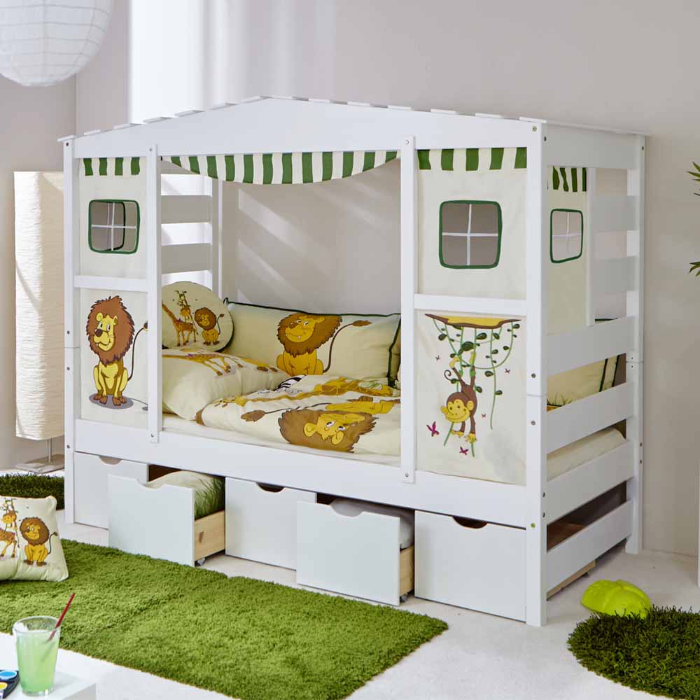 Weißes Kinderbett Xantus mit Stauraum