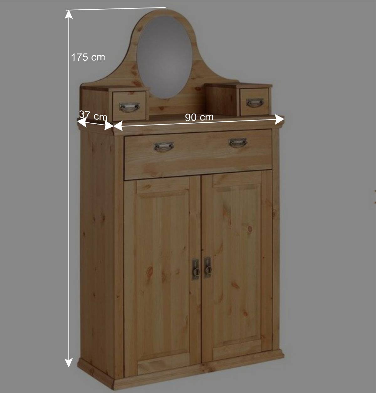 90x175x37 Landhaus Schrank mit Spiegel in Oval - Inhusa