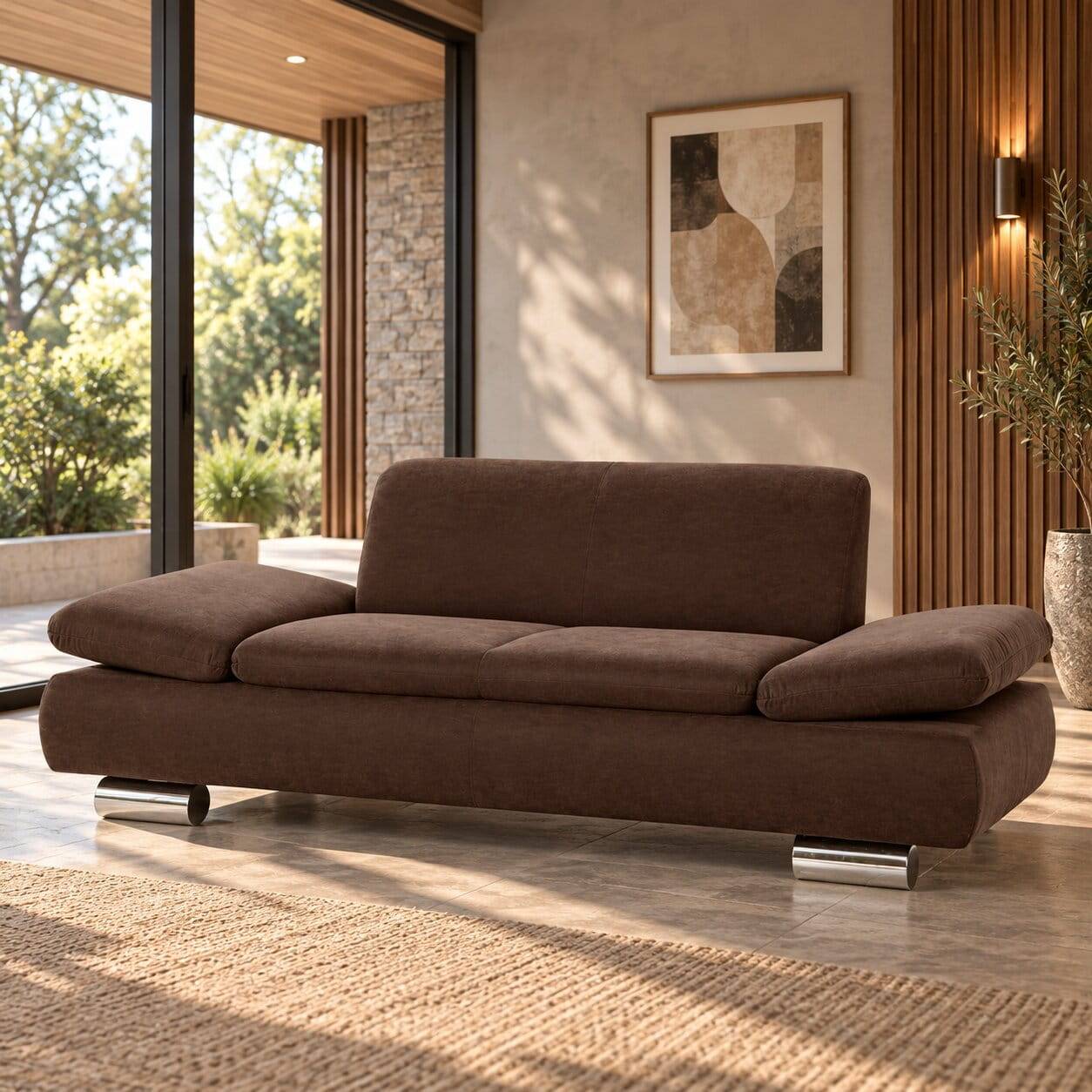 2er Sofa in Braun Veloursbezug - Delnoto