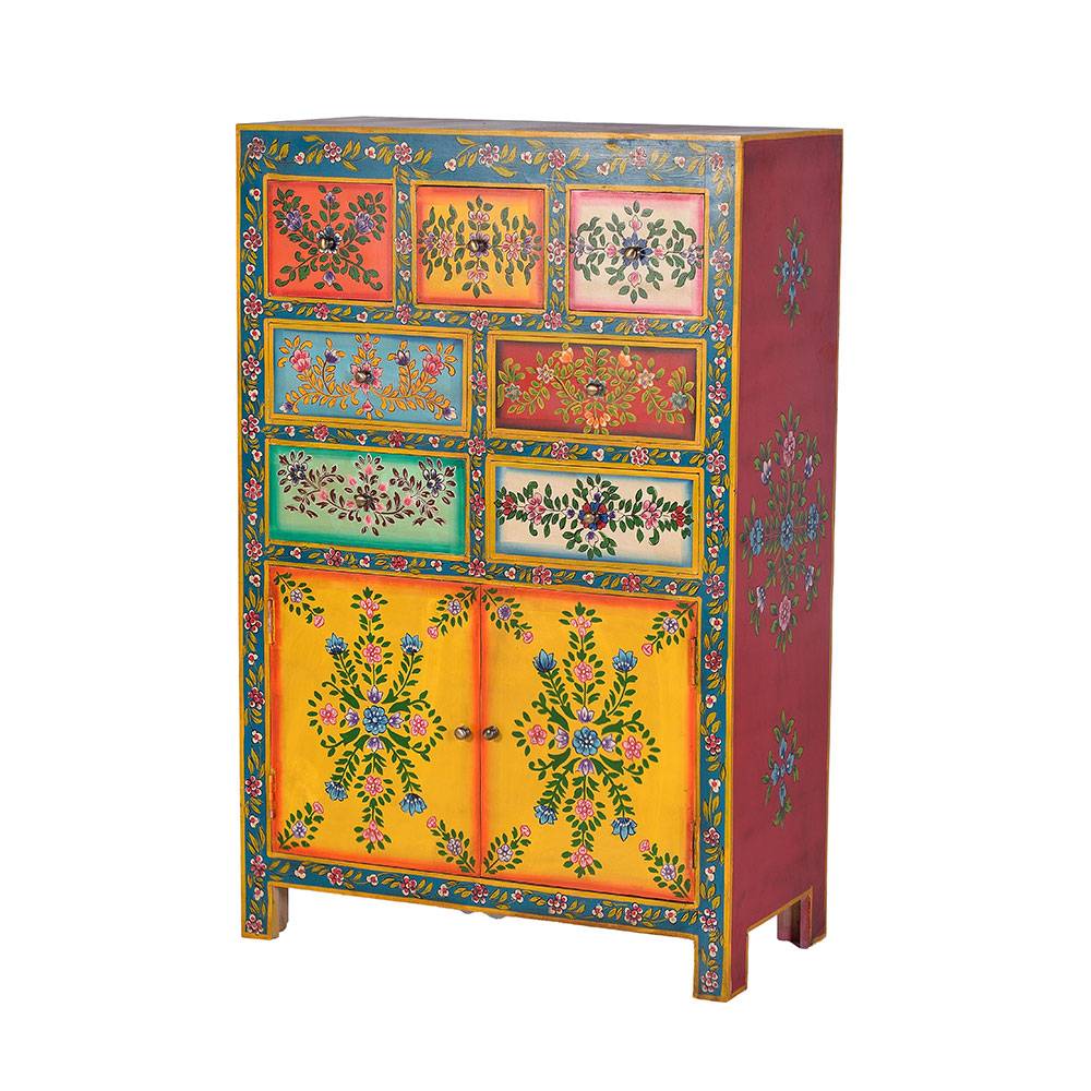 Farbenfrohes Design-Highboard mit Blumen Motiven - Leverias