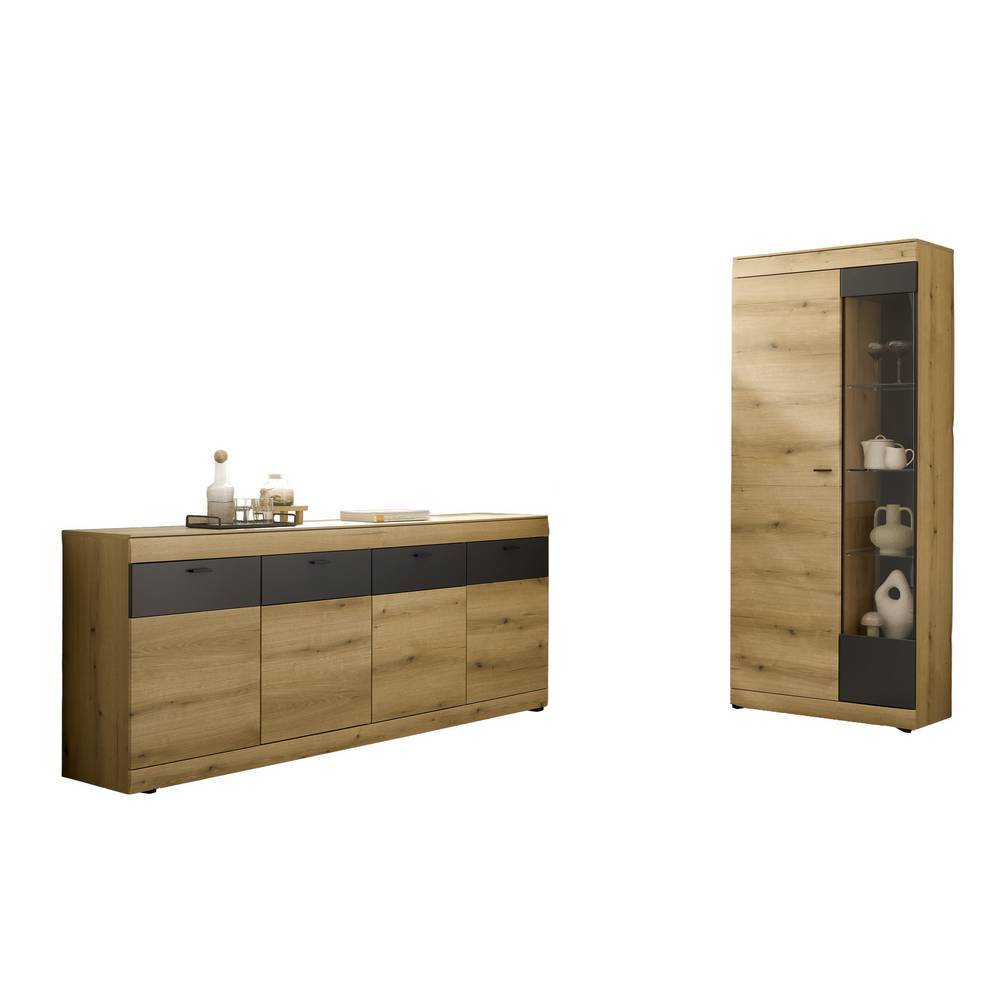 Vitrine und Sideboard Set in Eiche Optik - Addara (zweiteilig)