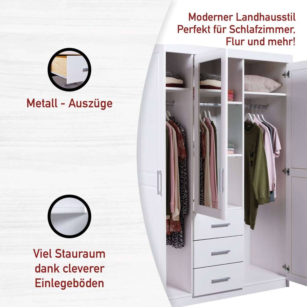 Weißer Kombi Kleiderschrank mit Spiegel - Jeston