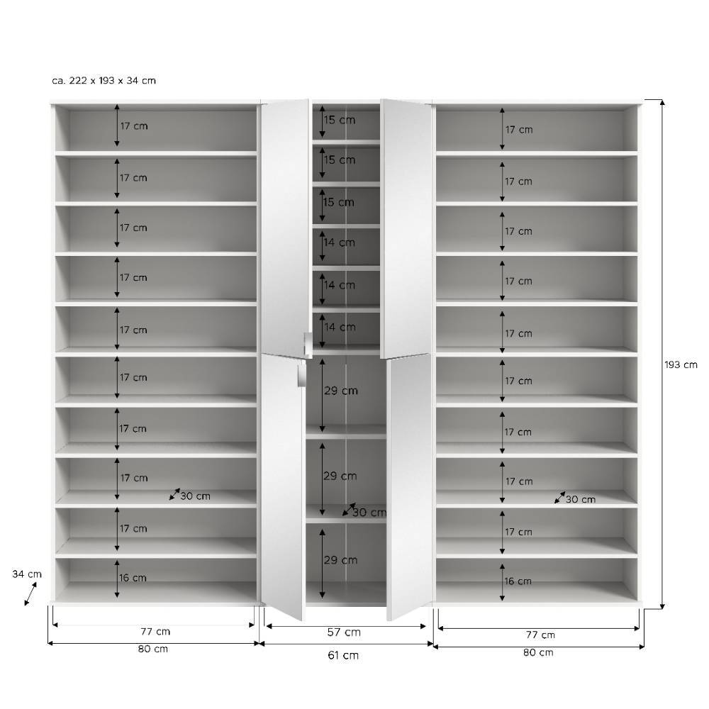 Schuhregal Duo und Spiegelschrank Set - Ejulia (dreiteilig)