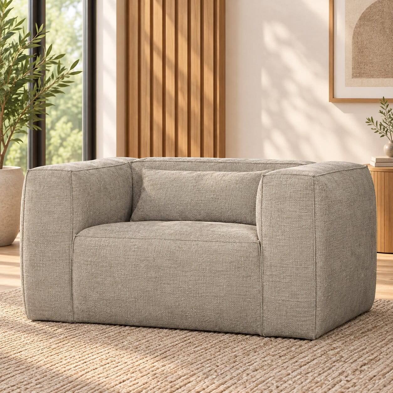 Kantiger Wohnzimmer Sessel in Beige - Uschi