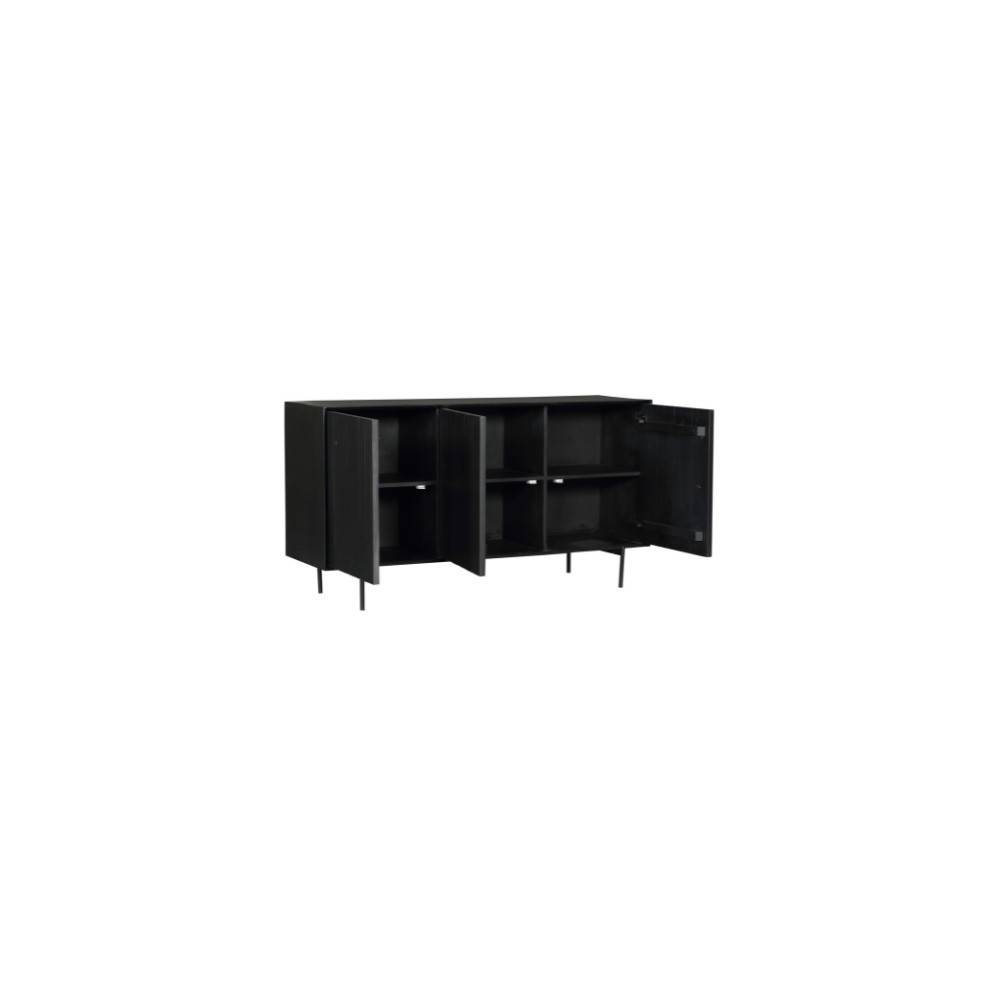 Schwarzes Sideboard mit vier offenen Türen und Innenfächern – Jusitc