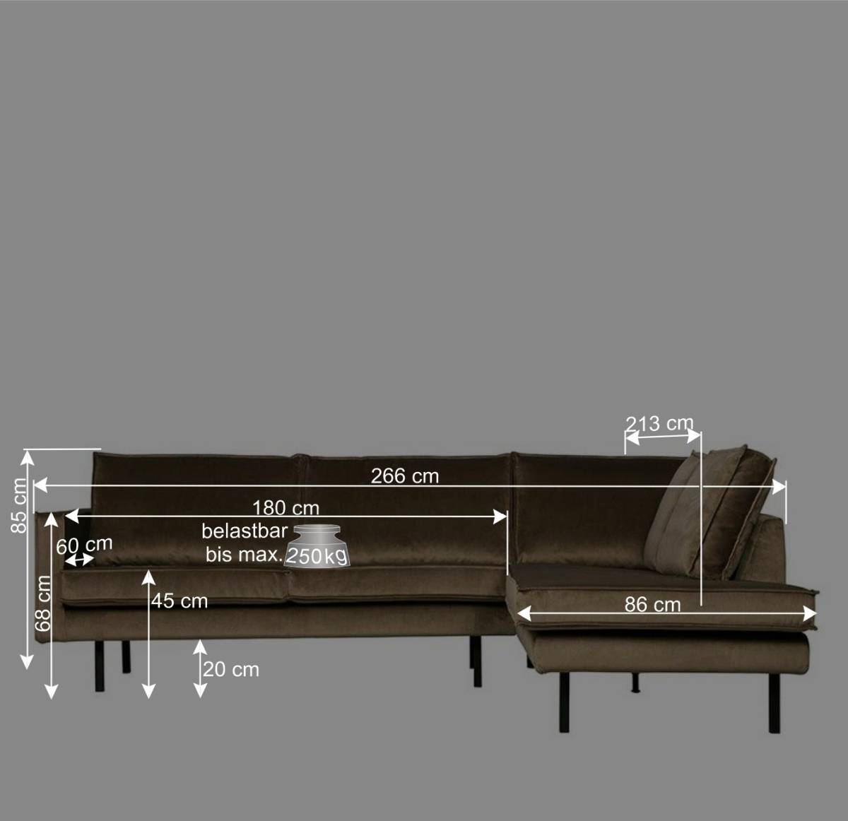 L-Form Wohnzimmer Sofa in Taupe Samt - Museo