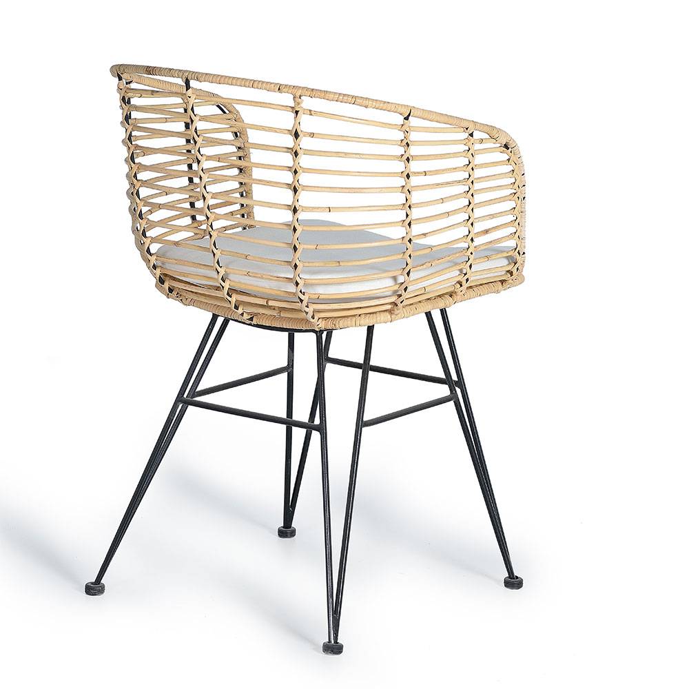 Design Armlehnenstuhl in Rattan Natur und Schwarz - Adatto (2er Set)