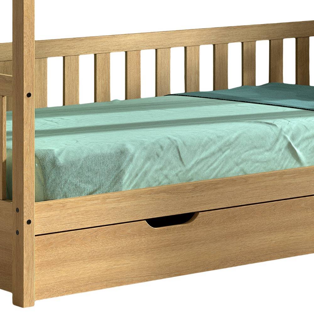 Eichenholz Hausbett mit integriertem Bettkasten f 00fcr Stauraum und gr 00fcnem Bettlaken 00e2 00ac 00ef 00b8 008f Melode