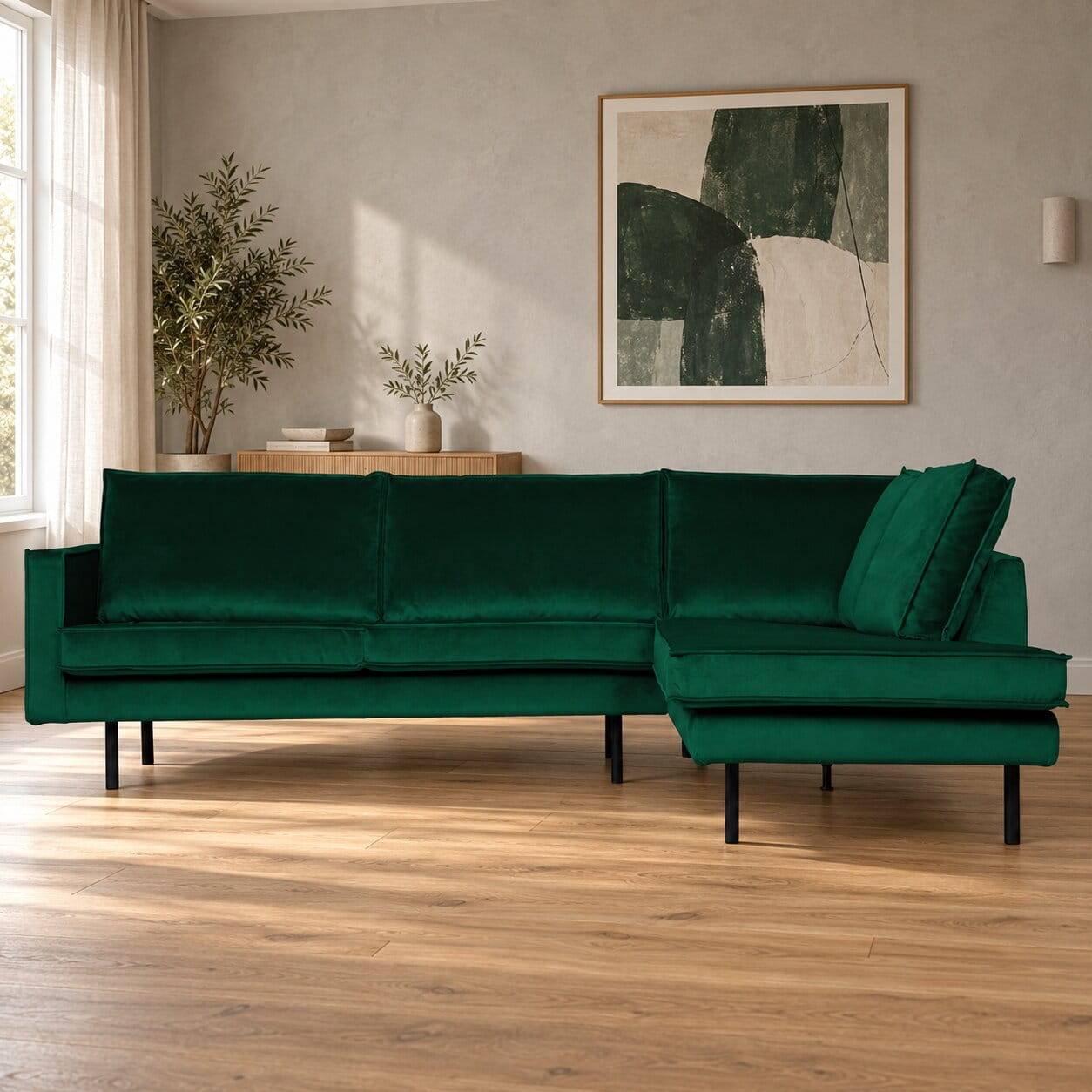 Samt Ecksofa in Dunkelgrün - Distroit