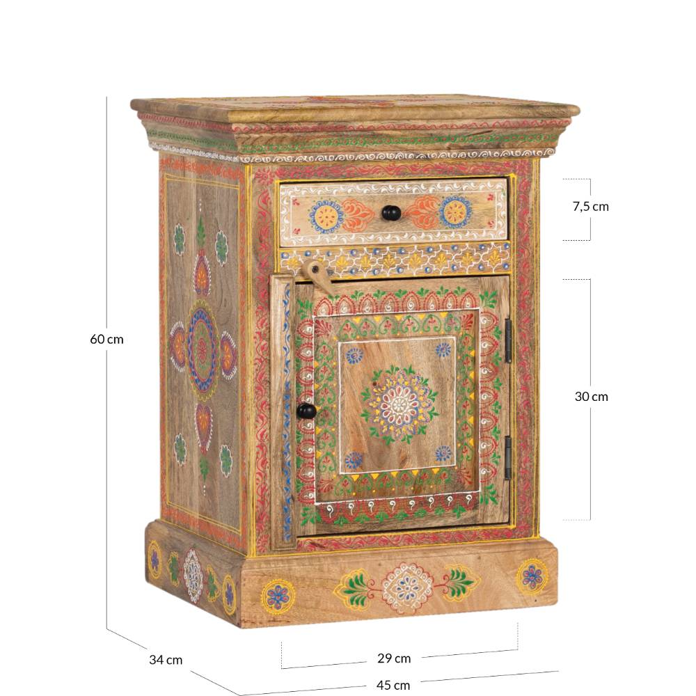 Boho Style Nachtschrank aus Mangoholz - Klapan