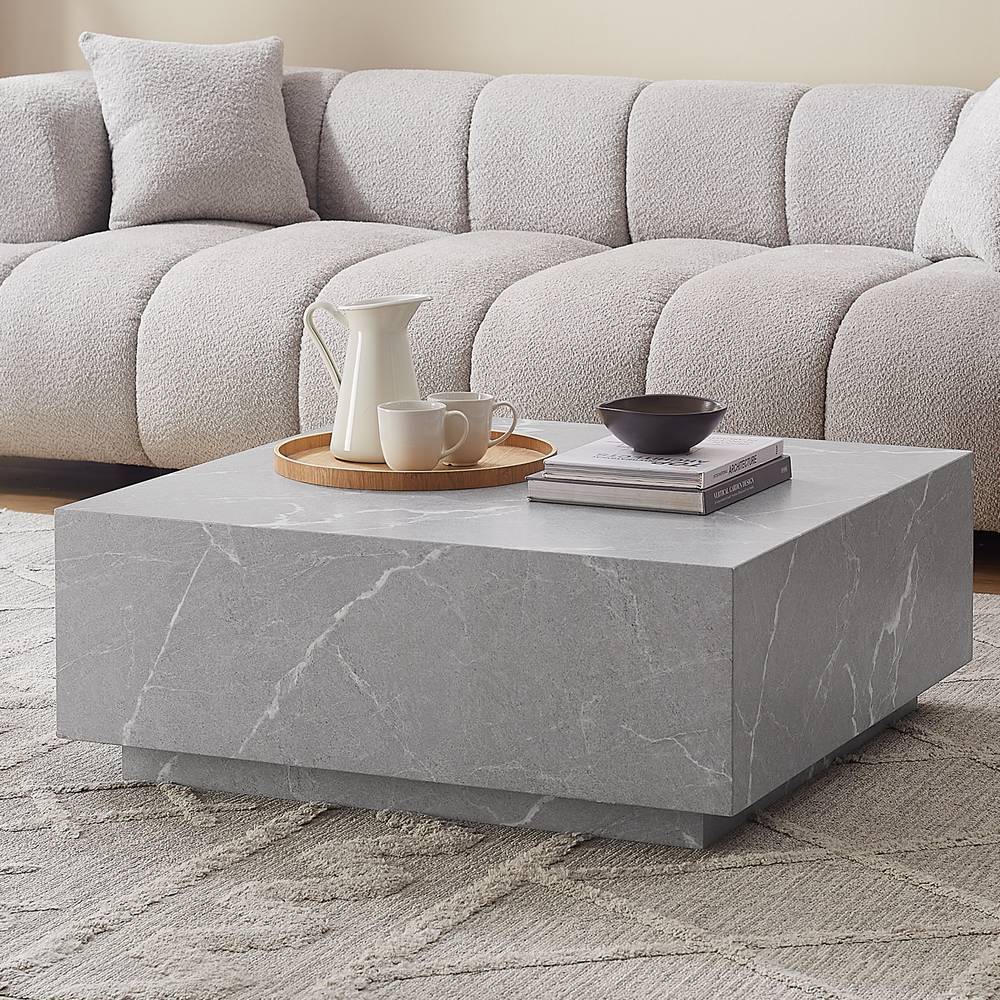 Quadratischer Block-Couchtisch in Marmoroptik grau - Galveston