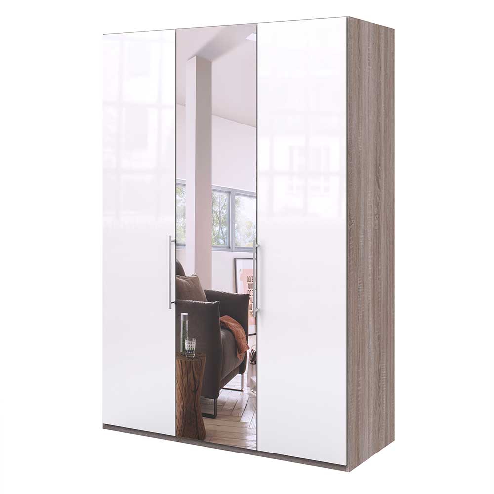 150cm Kleiderschrank mit Spiegel & Glas Weiß - Empresian