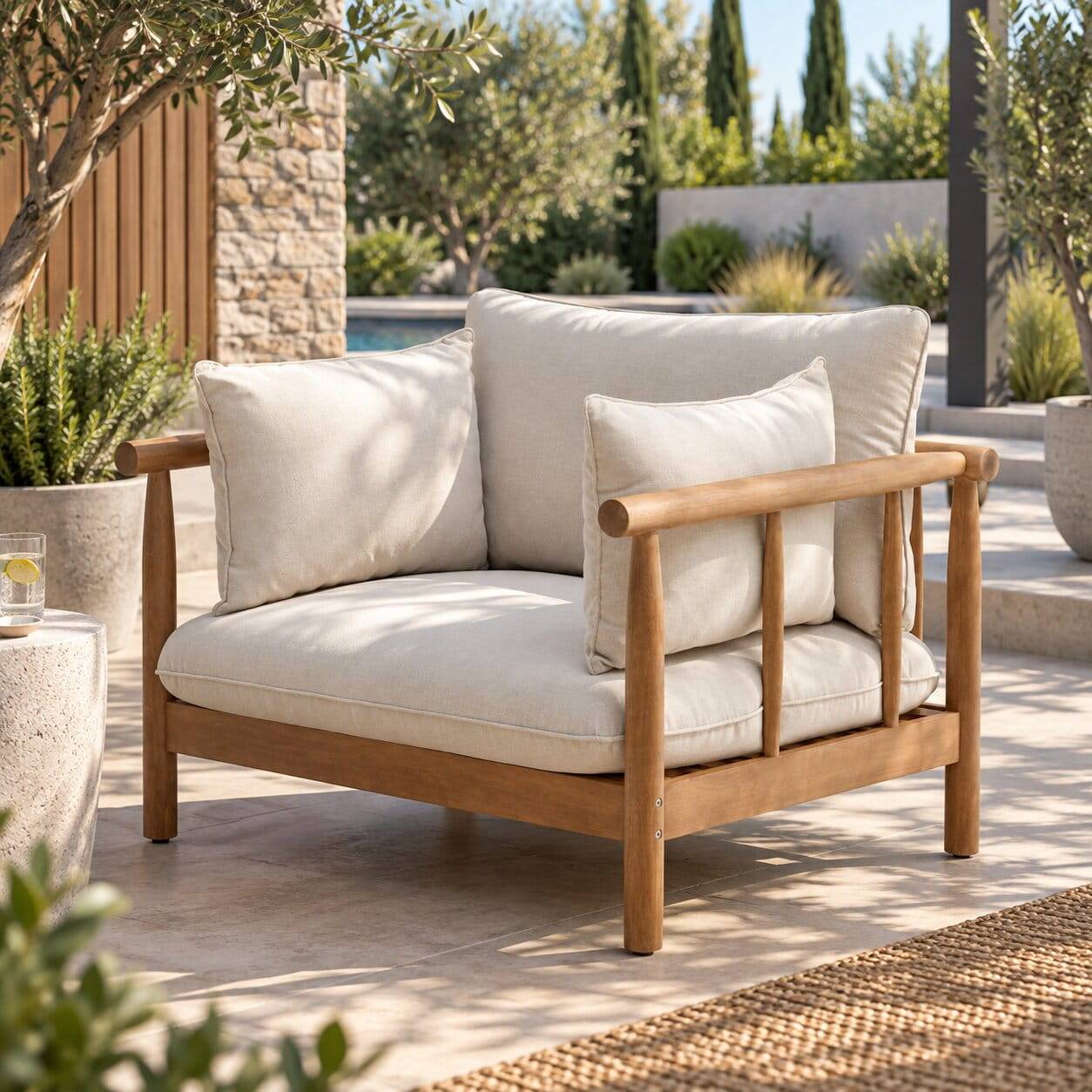 Indoor Outdoor Sessel in Cremefarben - Perconia