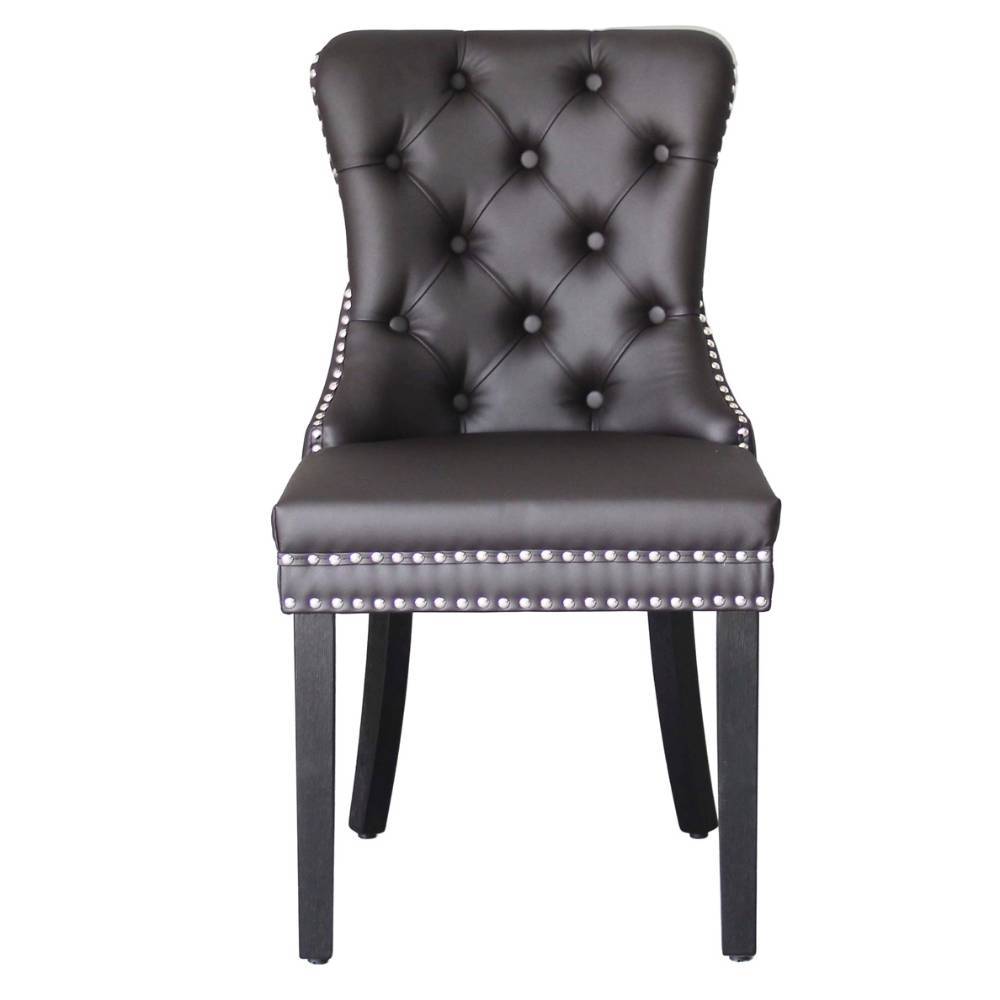 Eleganter Esszimmerstuhl in Dunkelbraun mit Chesterfield-Rückenlehne und Ziernieten – Bellatrix