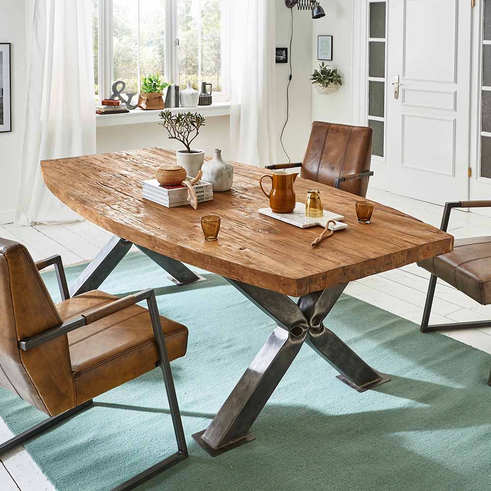 Loft Design Tisch Pluro mit Altholz Teak und Stahl