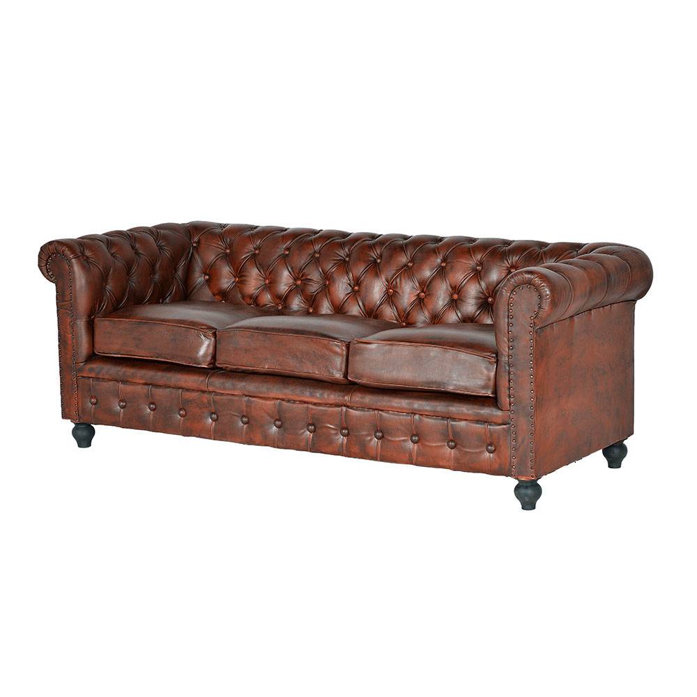 Chesterfieldsofa mit Lederbezug in Kastanienbraun - Pavias