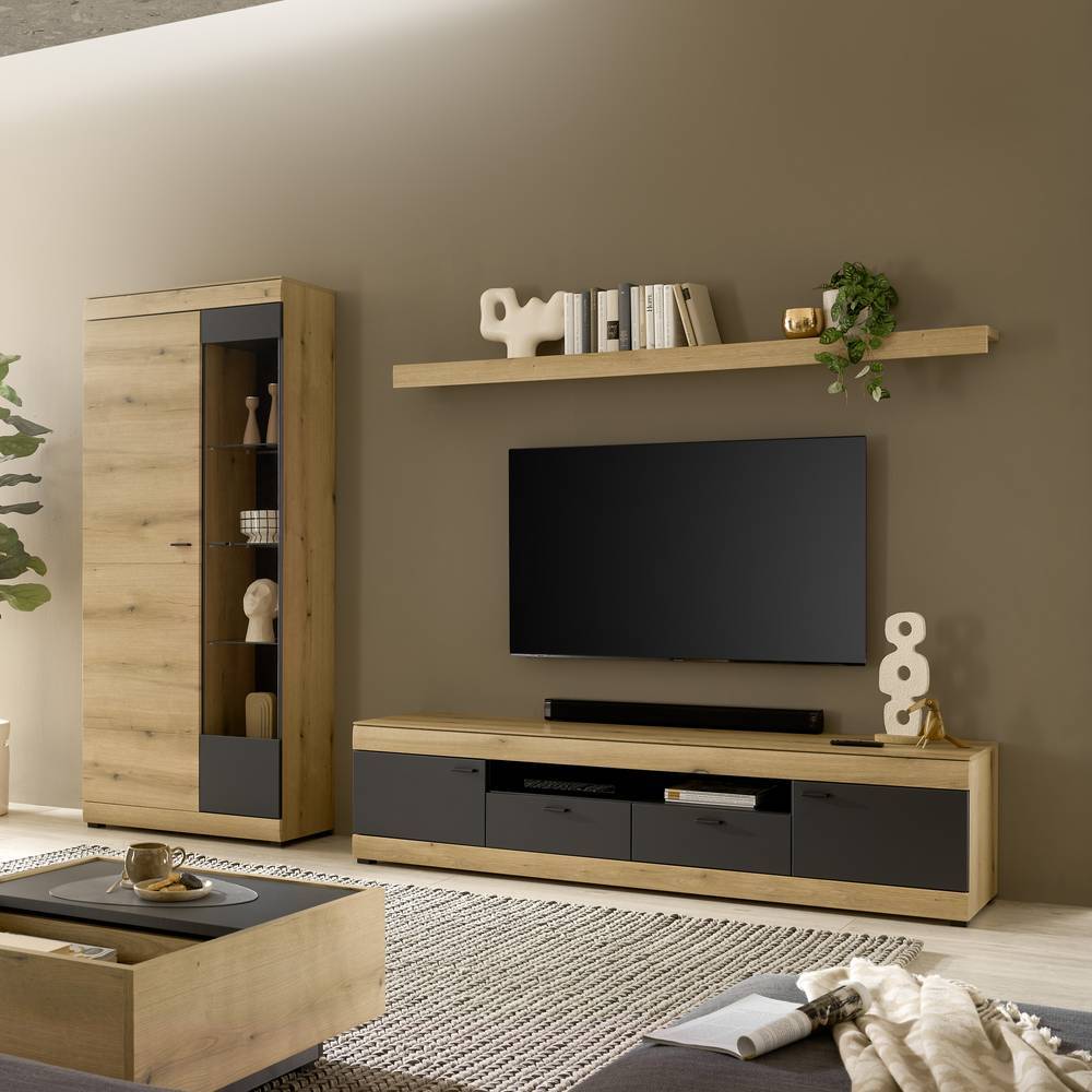TV-Anbauwand Möbel in Eiche Optik - Addara (dreiteilig)