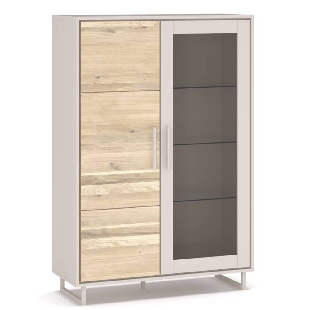 2-türige Highboard Vitrine in Kreideweiß - Loca