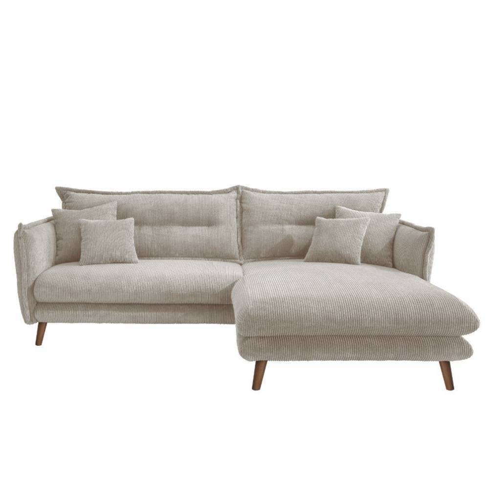 Eckcouch in Beige und Holz Natur - Posky