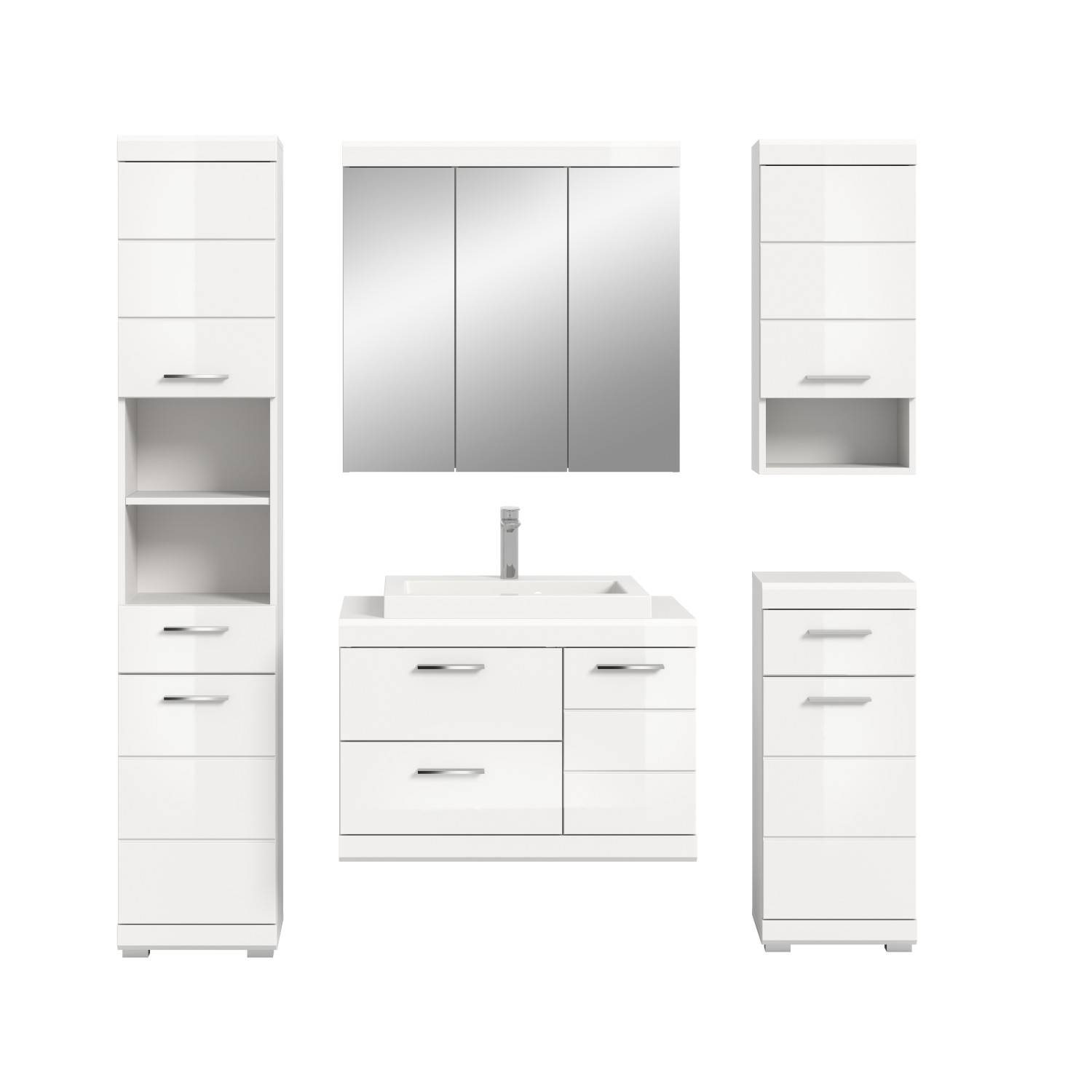 Badezimmermöbel Set mit Waschbeckenunterschrank - Nanila IV (fünfteilig)