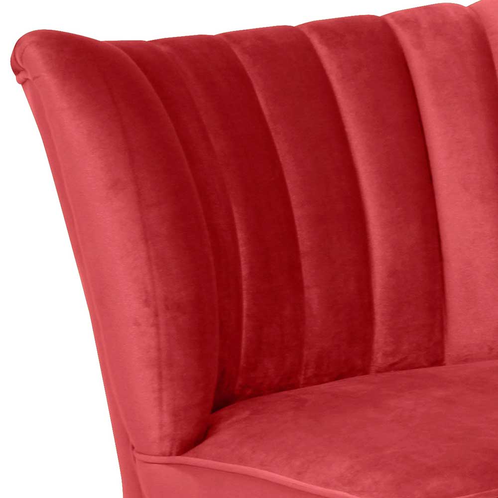Samtvelours Sessel in Rot und Nussbaum - Darand