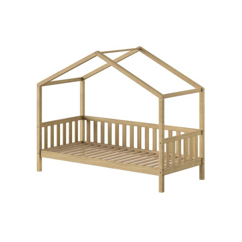 Vollständiges Eichen Massivholz Hausbett mit Lattenrost und Dachrahmen für Kindermöbel – Barbarino