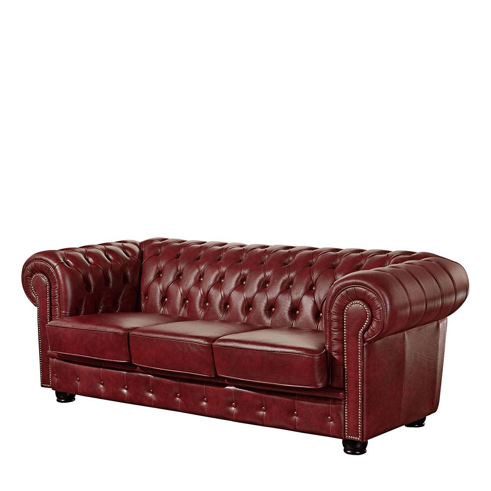 Chesterfield Couch in Dunkelrot Leder - Tuguda