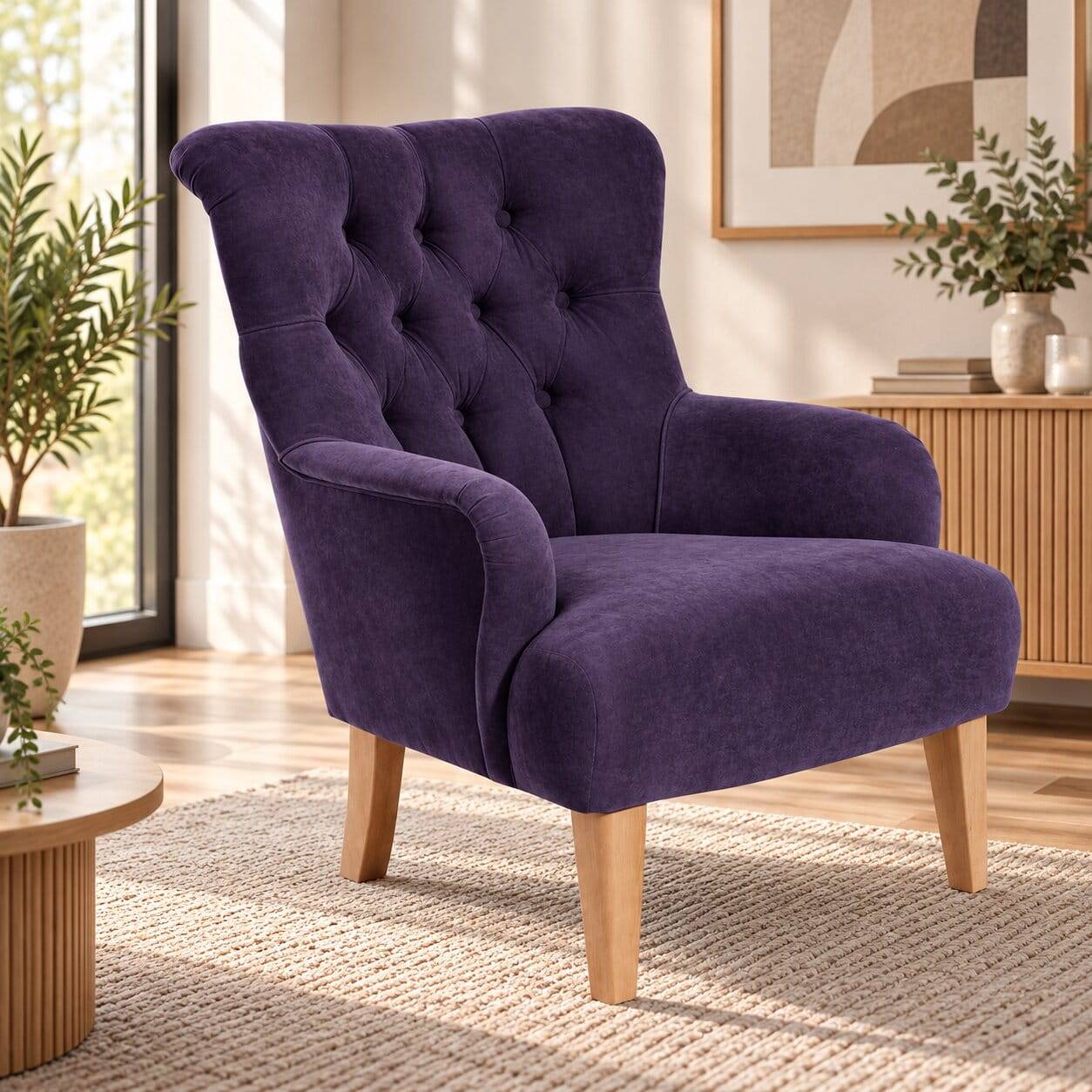 Velours Polstersessel in Violett - Beliava