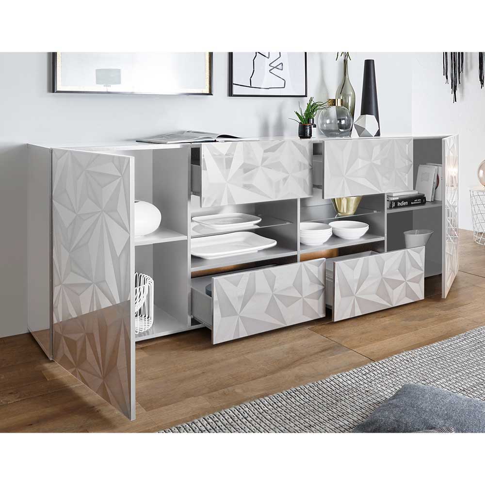 Wohnzimmer Möbel in Weiß glänzend - Vovasoma (dreiteilig)