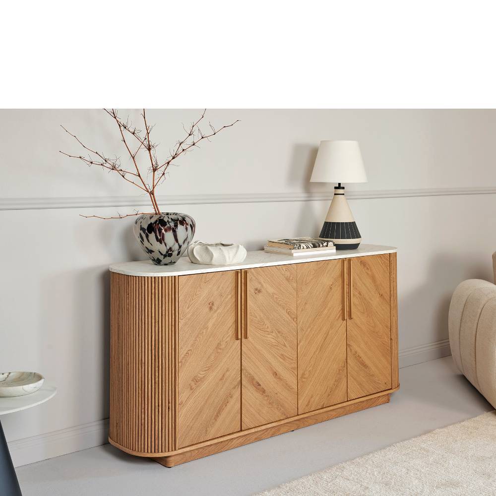 Ovales Sideboard in Eiche und Weiß - Fistrana