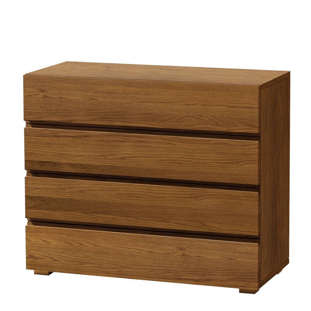 Holzkommode mit vier Schubladen in Eiche Furnier braun geölt für Schlafzimmer – Aleston