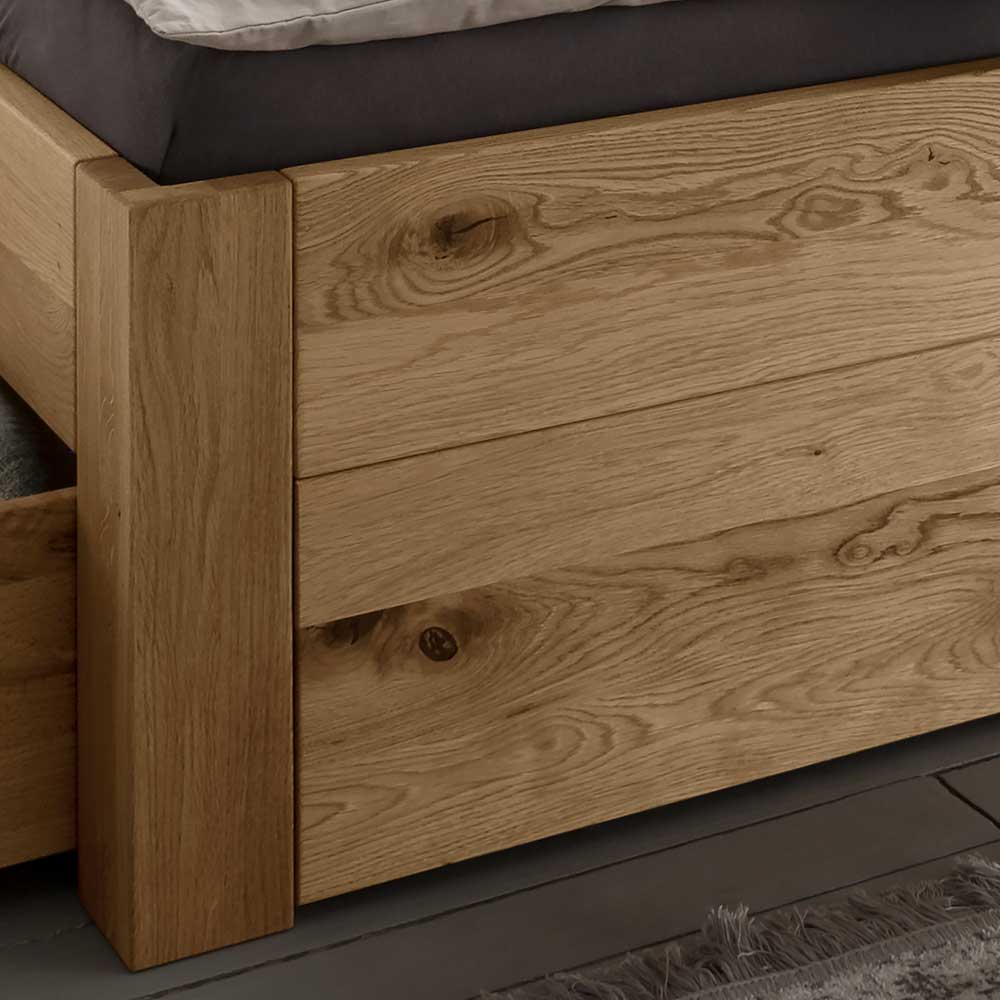 Wildeiche Bett mit vier Schubladen modern - Zennian